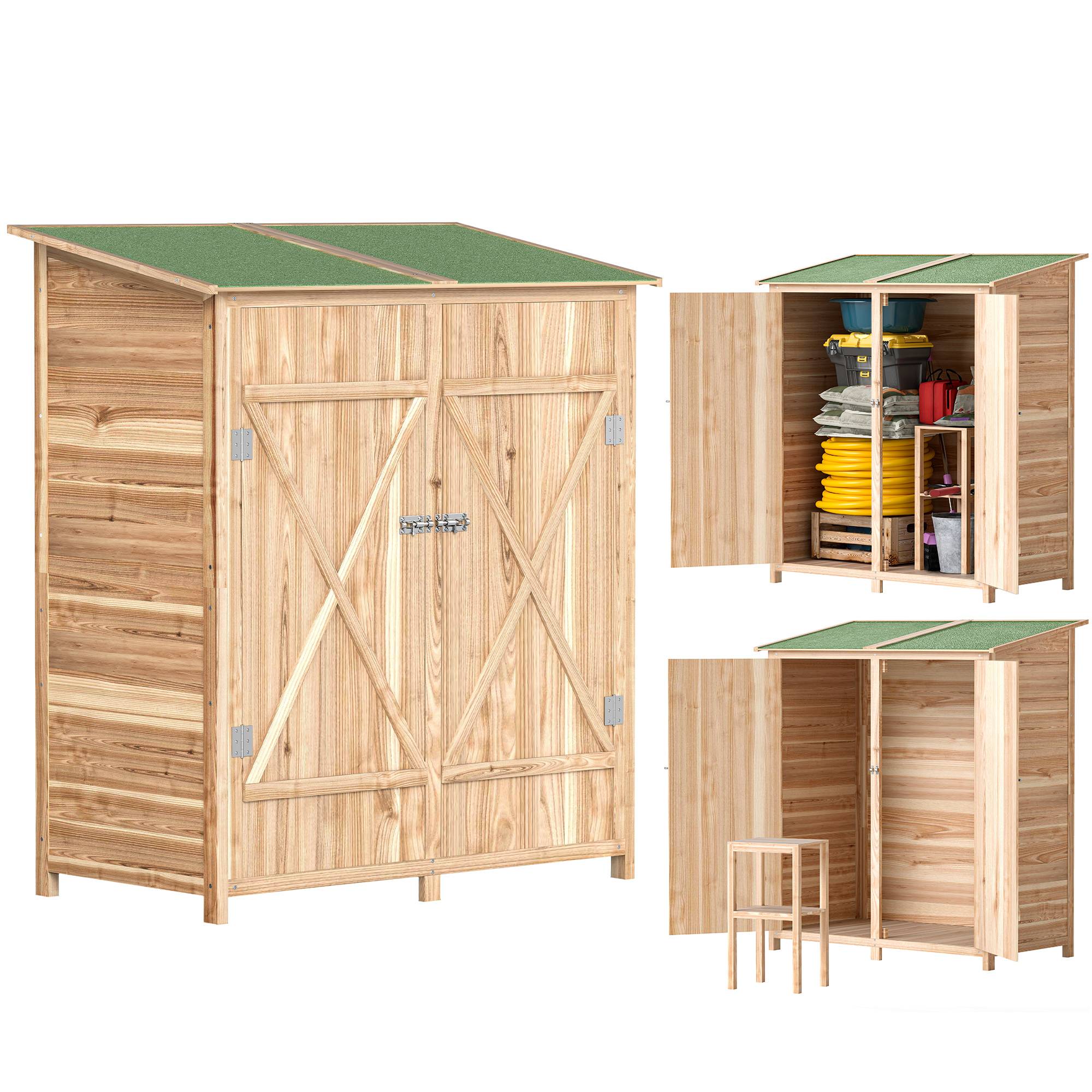 ComfortXL - Abri de jardin épicéa 2 portes toit bitumé rangement extérieur 140x75x157cm - ComfortXL Outdoor Living - Image 1