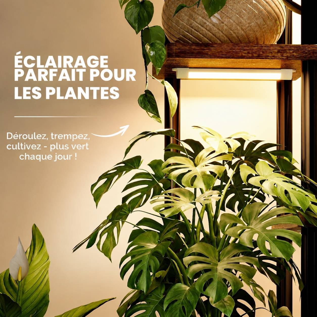 Support Plante D'intérieur Coin 7 Niveaux Bois Métal Éclairage Intégré Déco Salon Balcon Chambre - Image 7