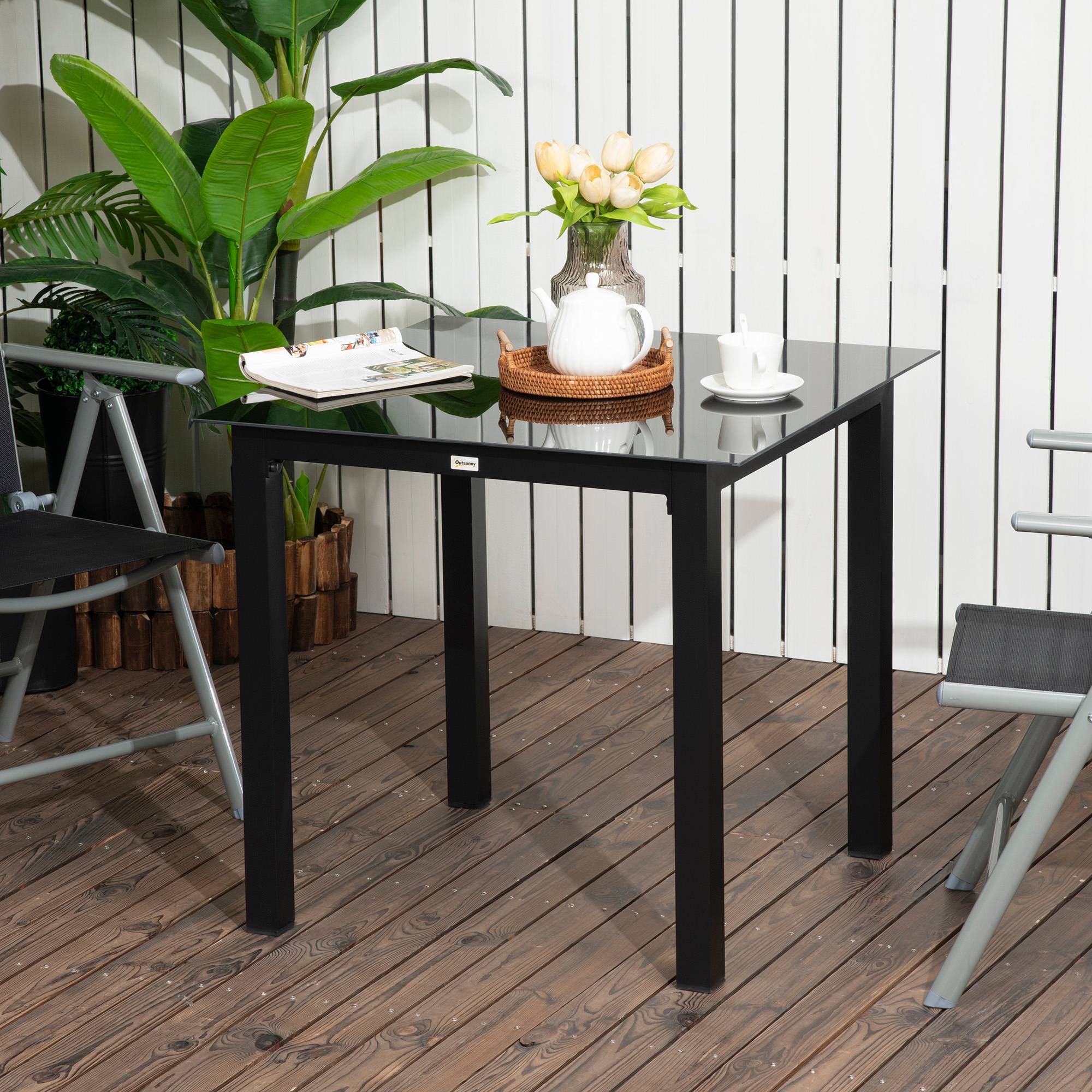ComfortXL - Table de jardin extérieure aluminium verre noir 80 x 80 cm pour 4 personnes stable - ComfortXL Outdoor Living - Image 4