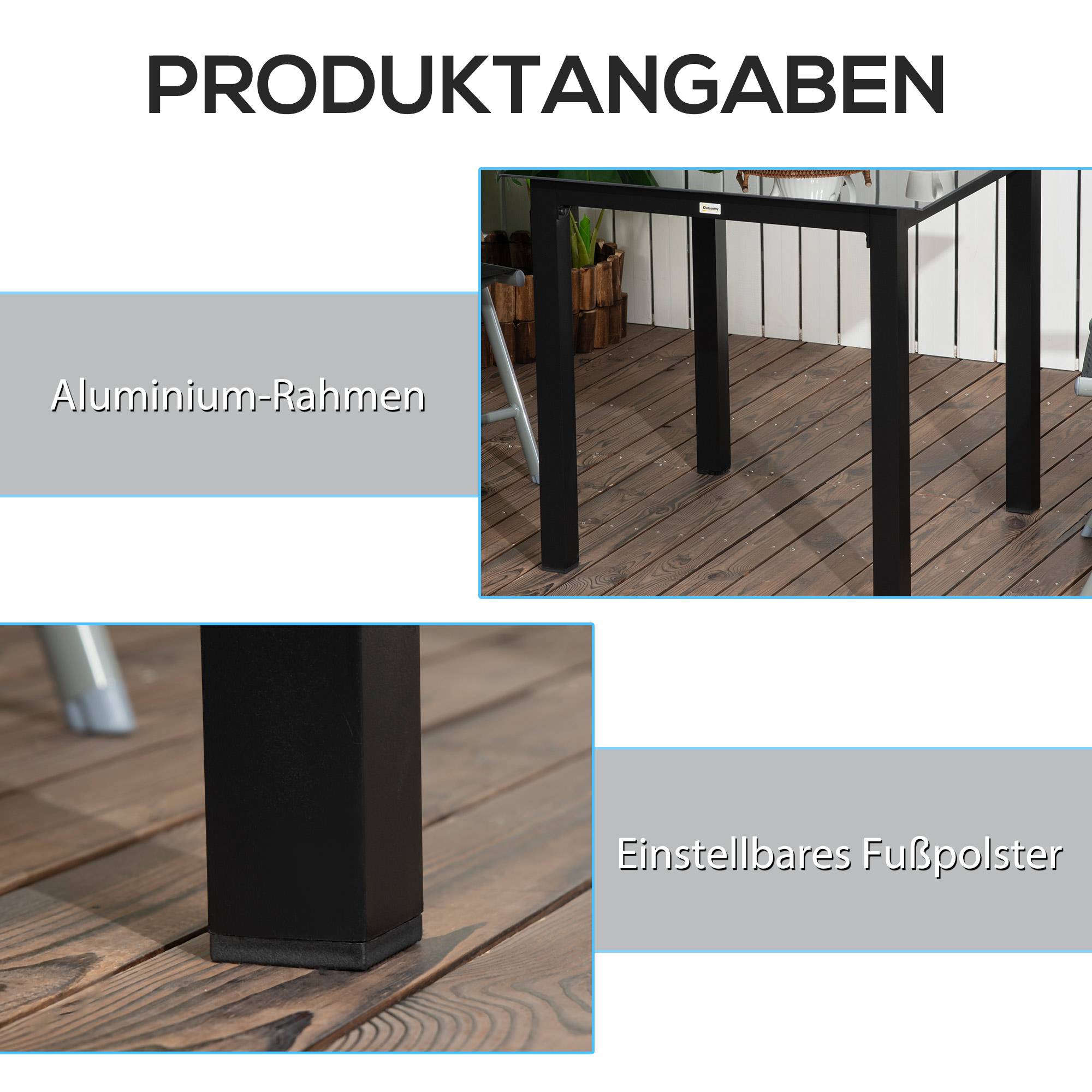 ComfortXL - Table de jardin extérieure aluminium verre noir 80 x 80 cm pour 4 personnes stable - ComfortXL Outdoor Living - Image 7