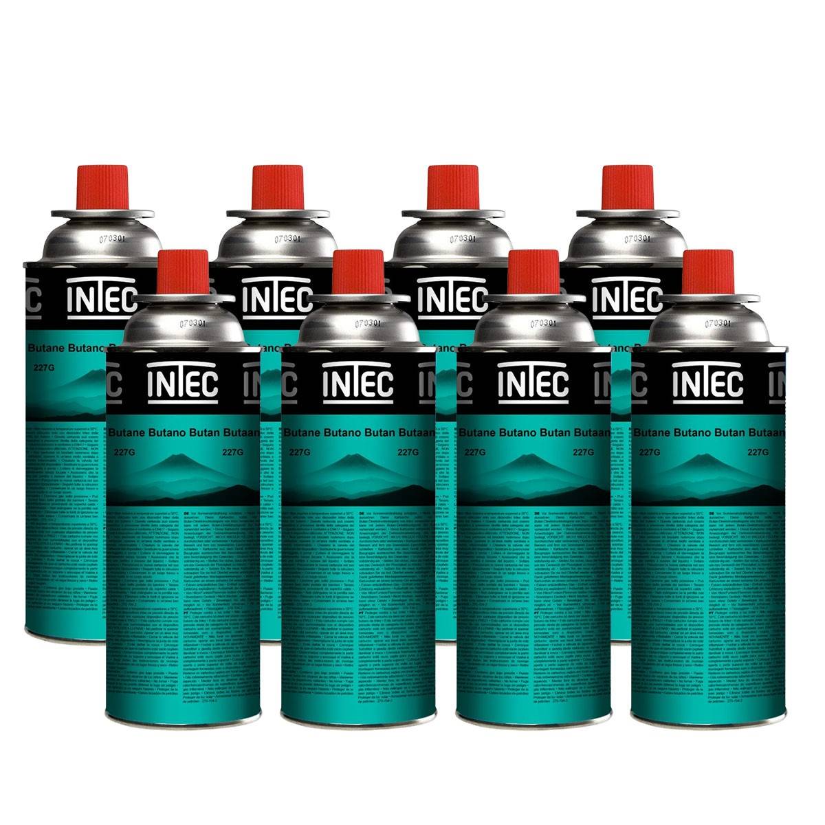 Pack 8 Bouteilles de gaz Butane 250 g Cartouche gaz Camping Compacte Encliquetable Réchaud Desherbeur Barbecue INTEC - Image 1