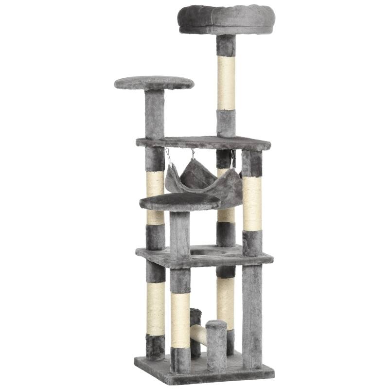 Arbre à chat, griffoir, tour de jeu, arbre à chat grimpant, hamac, gris, L40 x l40 x H132 cm