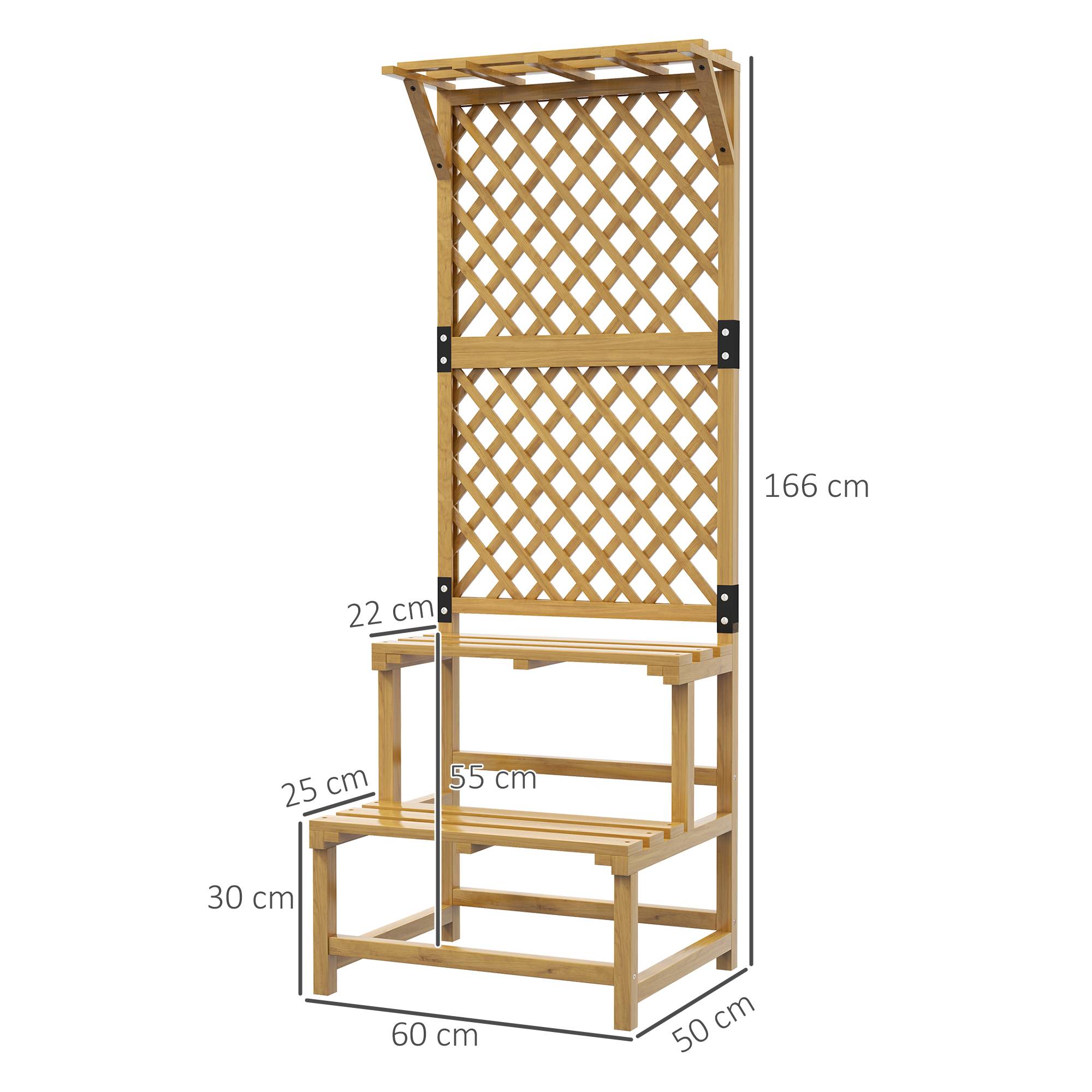 Outsunny - Porte-plante intérieur 2 niveaux avec treillis pour jardin et terrasse en bois massif jaune - Outsunny - Image 3