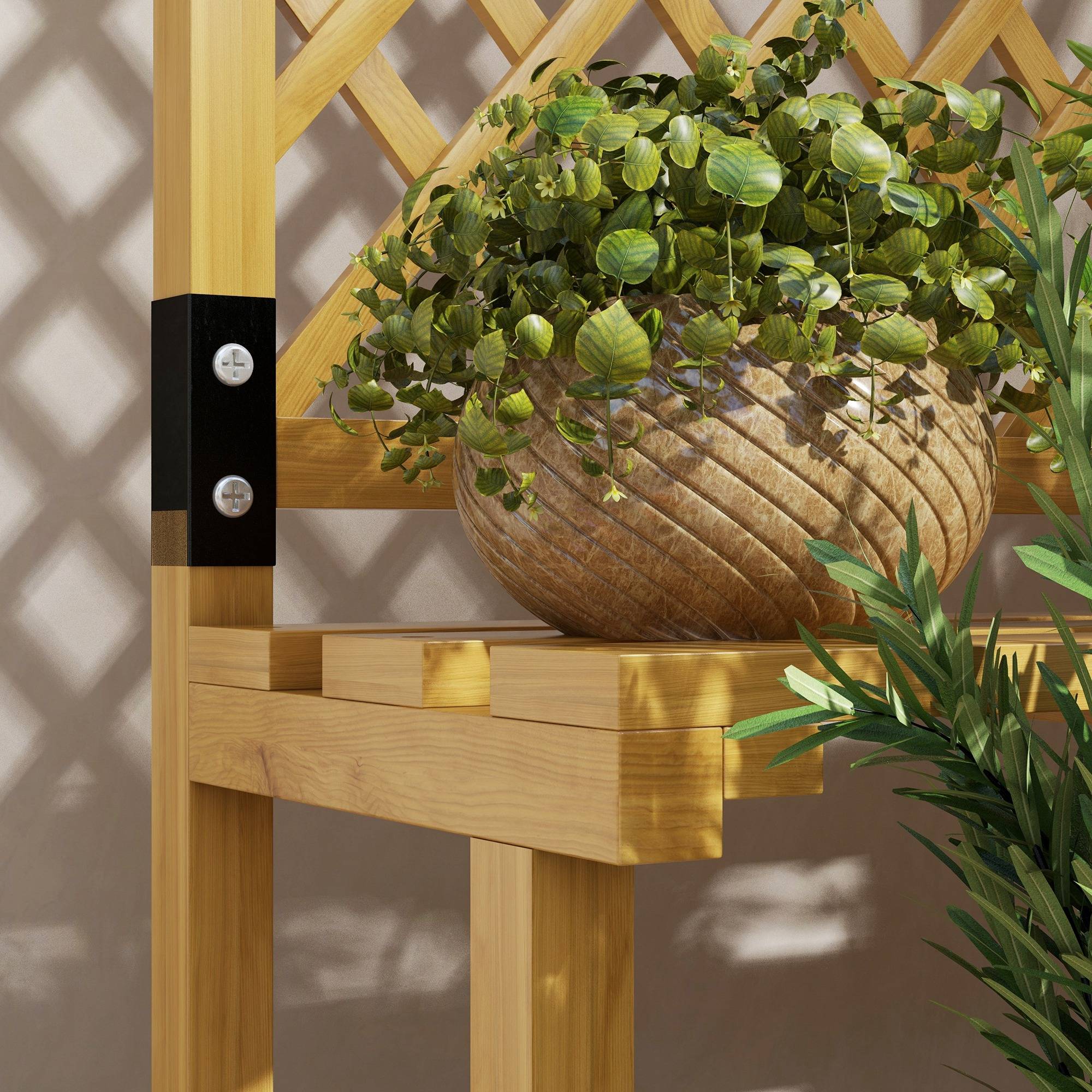 Outsunny - Porte-plante intérieur 2 niveaux avec treillis pour jardin et terrasse en bois massif jaune - Outsunny - Image 7