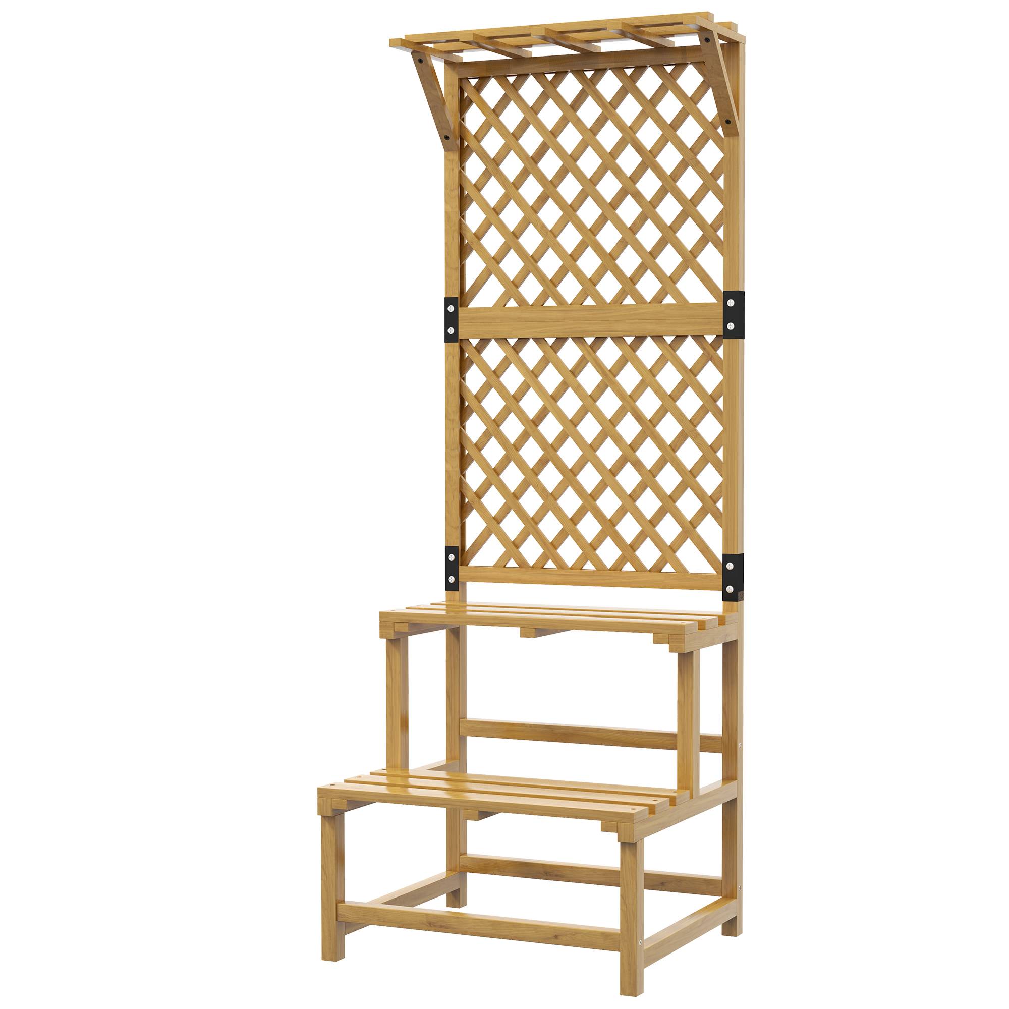 Outsunny - Porte-plante intérieur 2 niveaux avec treillis pour jardin et terrasse en bois massif jaune - Outsunny - Image 1