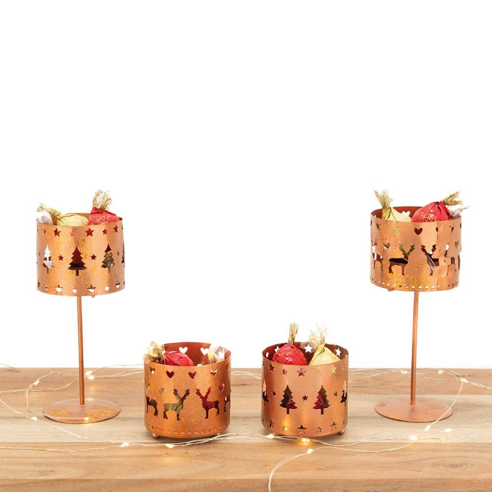 Aubry Gaspard - Photophore de Noël rond en métal cuivré (Lot de 4) - Image 2