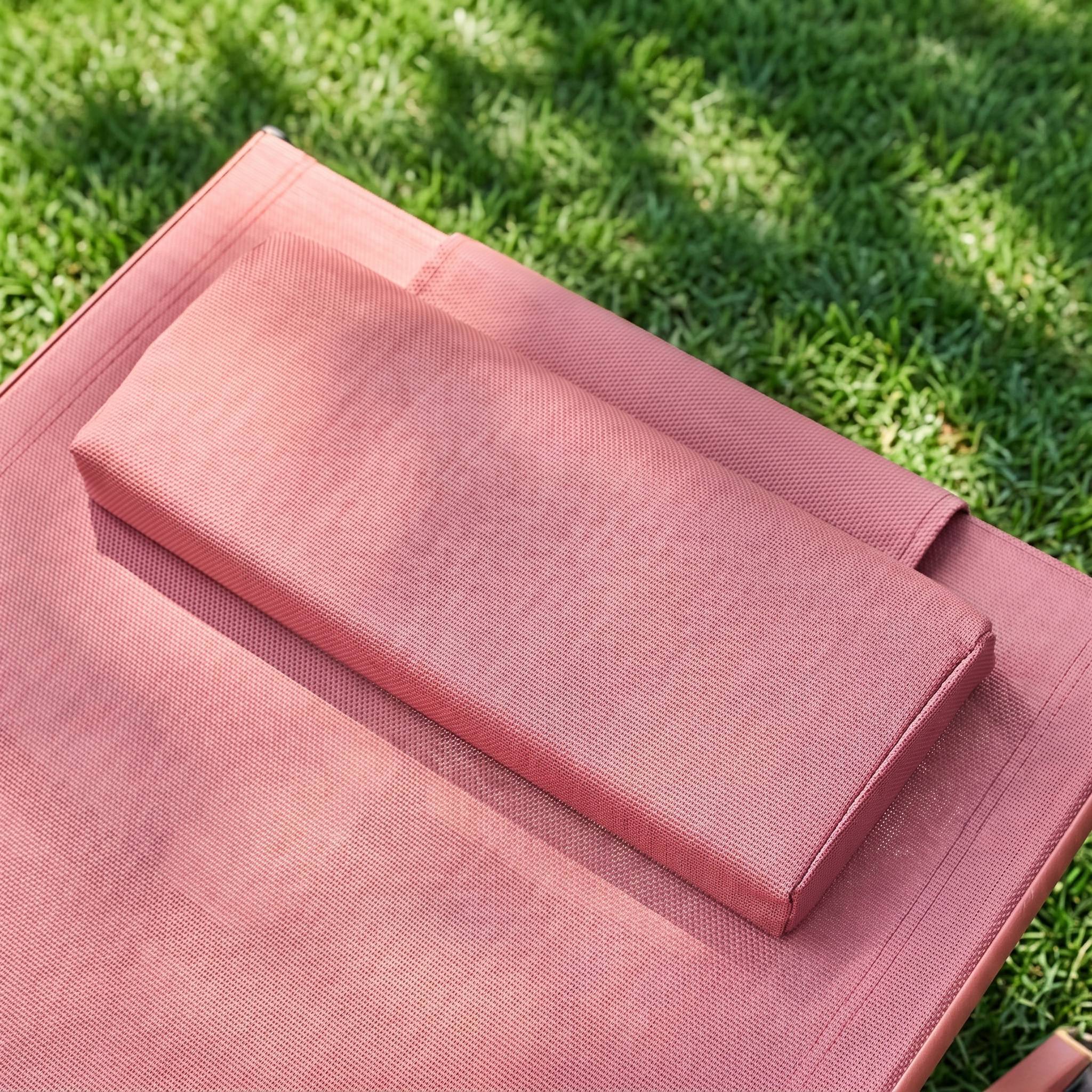 sweeek - Lot de 2 bains de soleil acier terracotta multi positions avec coussin et roulettes - Ona | sweeek - Image 6