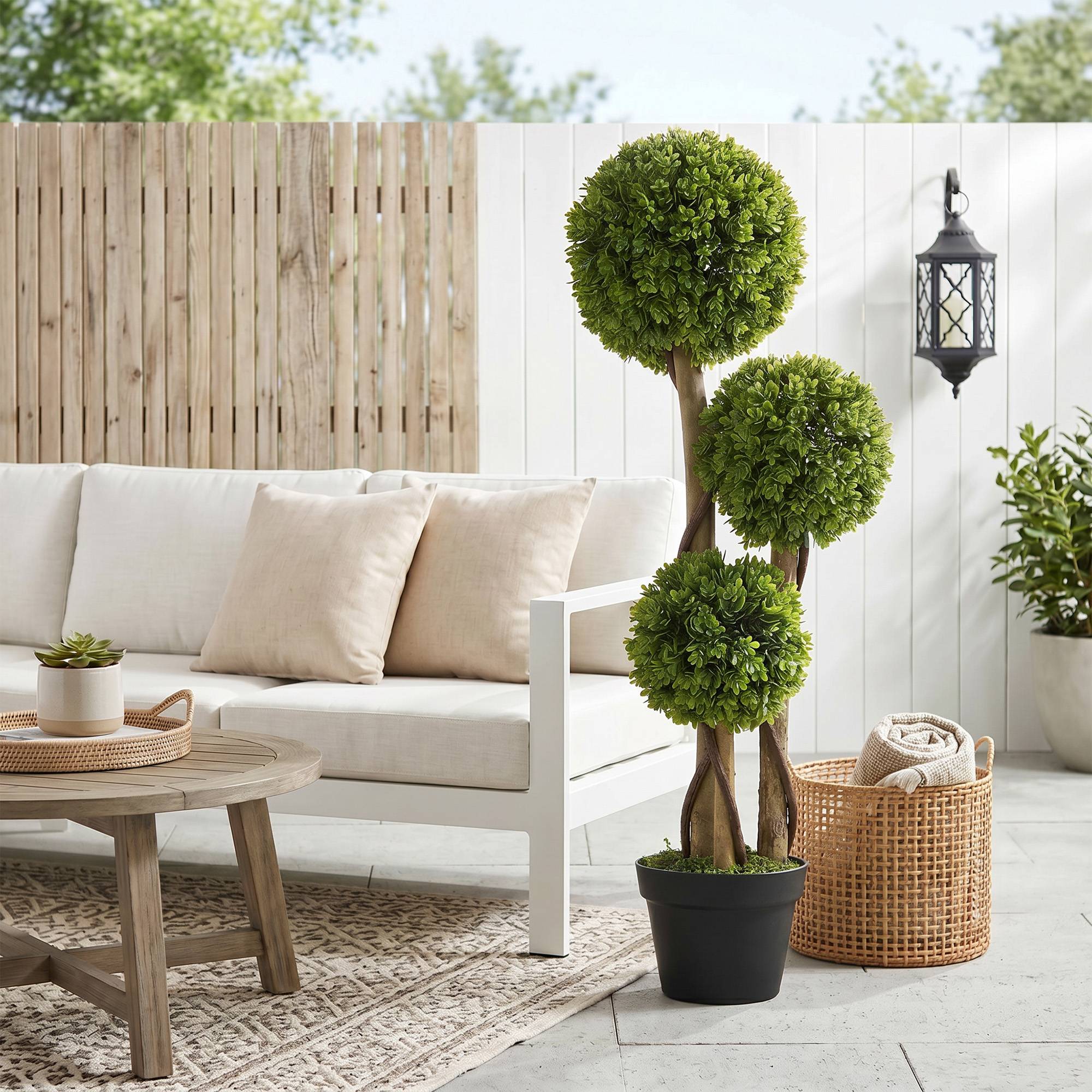 Sans Marque - Plante buis artificielle 3 boules pot inclus base renforcée 90 cm - Image 4