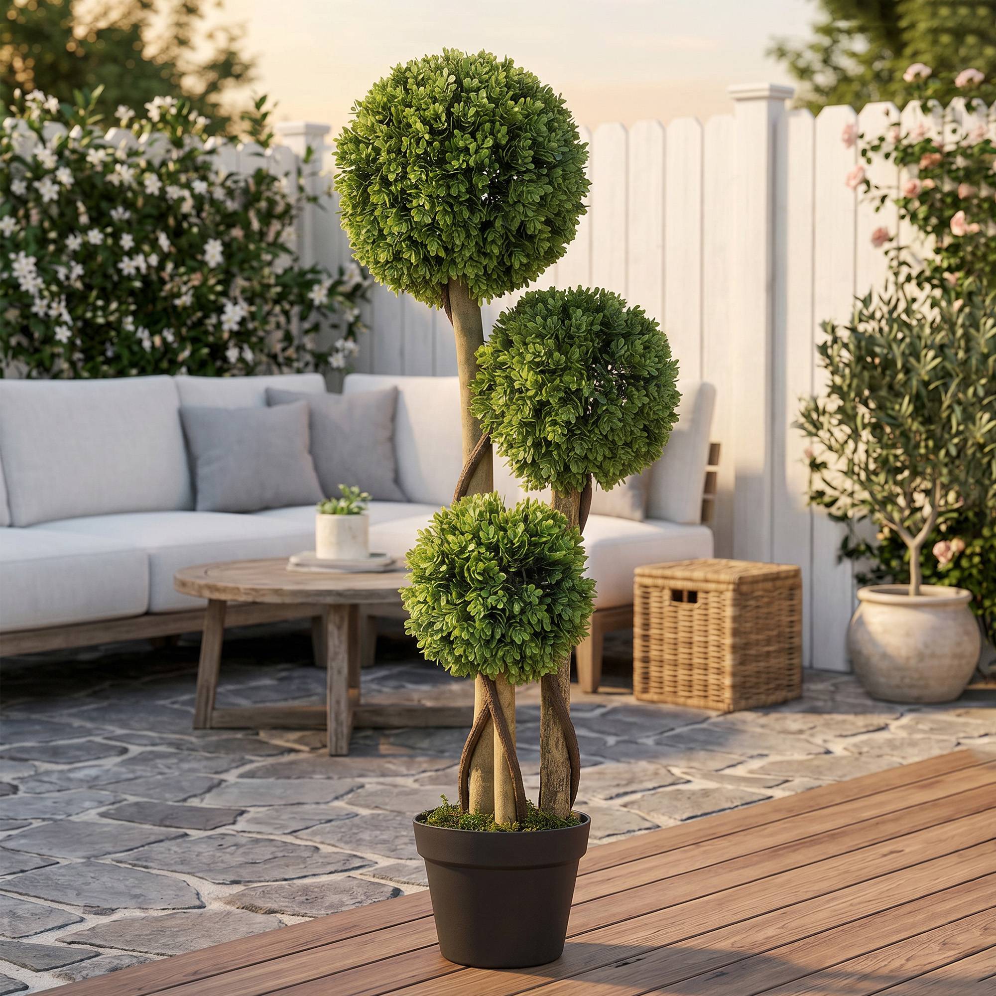 Sans Marque - Plante buis artificielle 3 boules pot inclus base renforcée 90 cm - Image 3