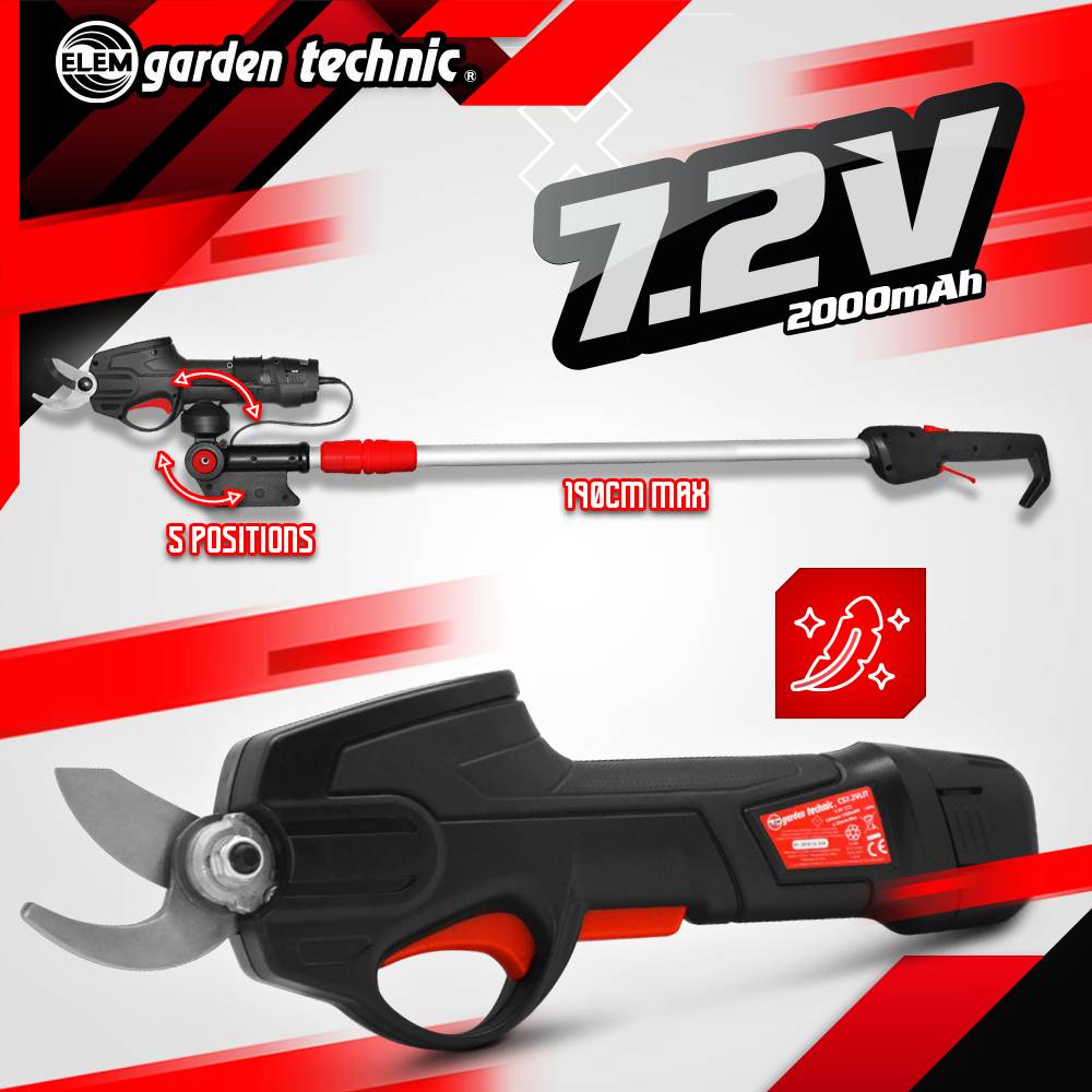 Elem Garden Technic - Sécateur rechargeable 7.2V lithium avec perche télescopique - Elem Garden - Image 2