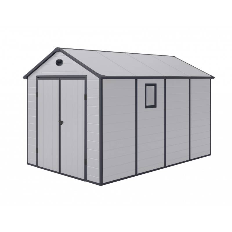 Abri de jardin résine gris 8,90m² avec kit de fondation et double porte Jôbu - Image 5