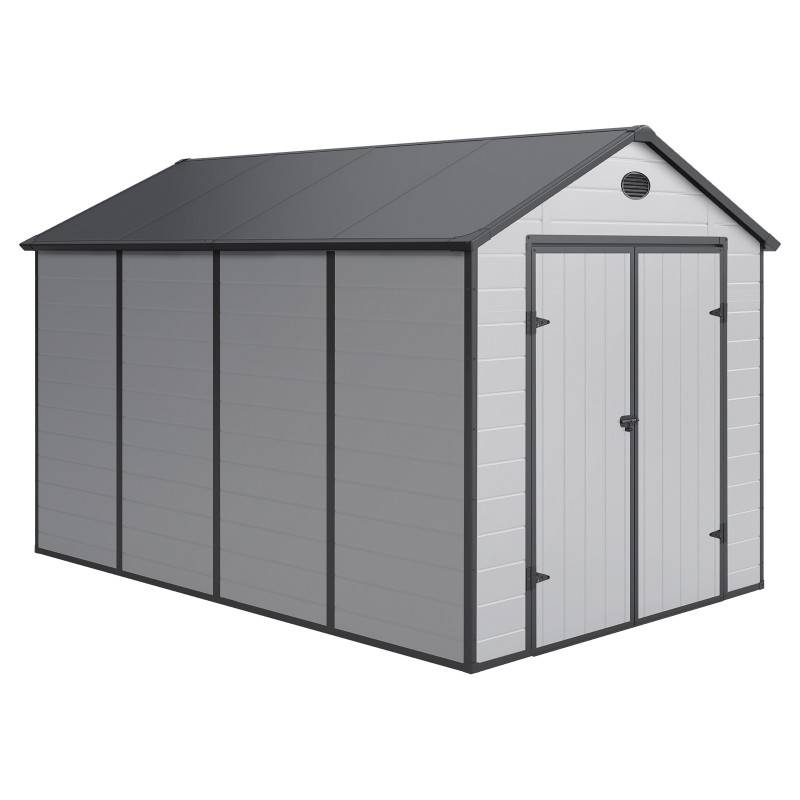 Abri de jardin résine gris 8,90m² avec kit de fondation et double porte Jôbu - Image 3