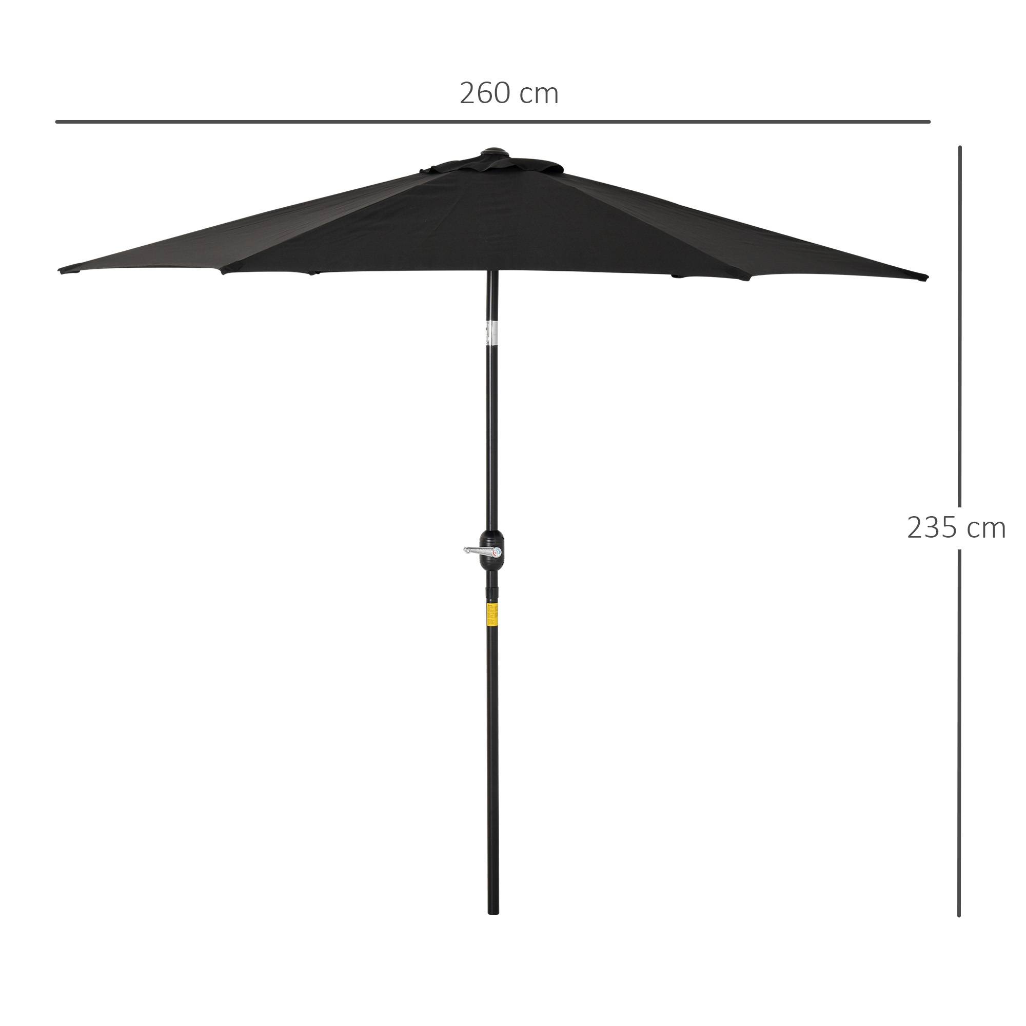 Parasol droit parasol inclinable de jardin manivelle toile polyester haute densité 180 g/m² Ø2,6 x 2,35 m aluminium noir - Image 5