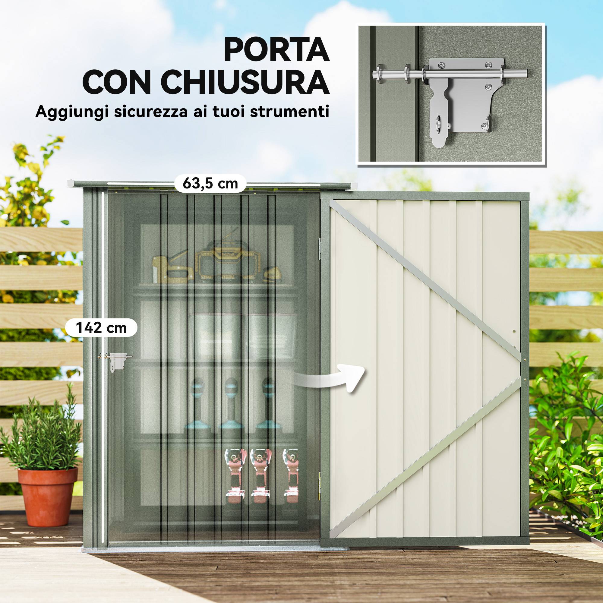 Abri de jardin acier galvanisé extérieur rangement outils battant 100x104x160cm argent - ComfortXL Outdoor Living - Image 7