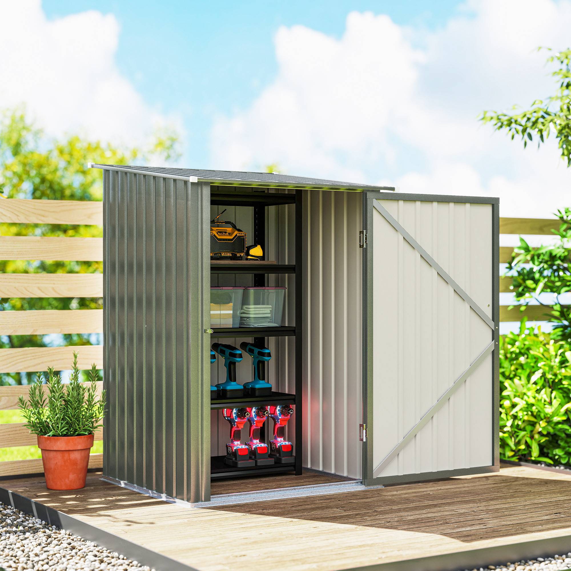 Abri de jardin acier galvanisé extérieur rangement outils battant 100x104x160cm argent - ComfortXL Outdoor Living - Image 10