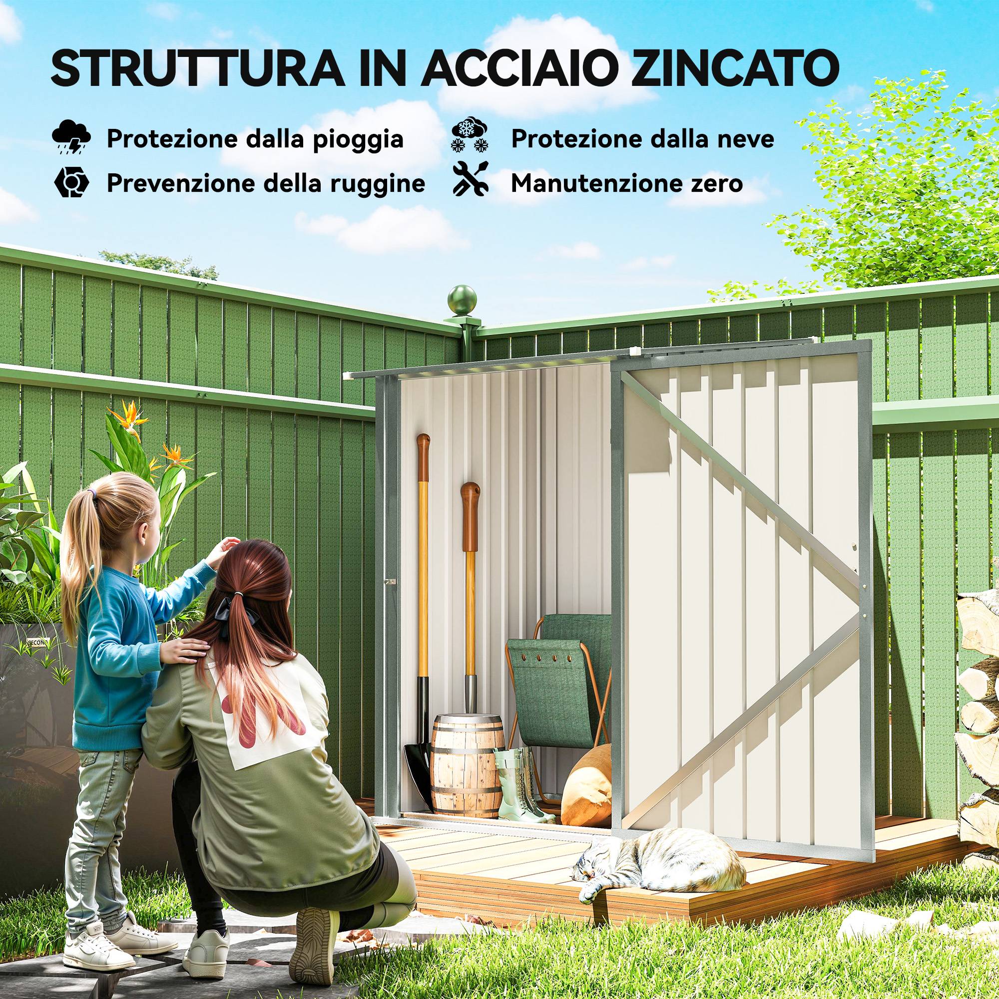 Abri de jardin acier galvanisé extérieur rangement outils battant 100x104x160cm argent - ComfortXL Outdoor Living - Image 6
