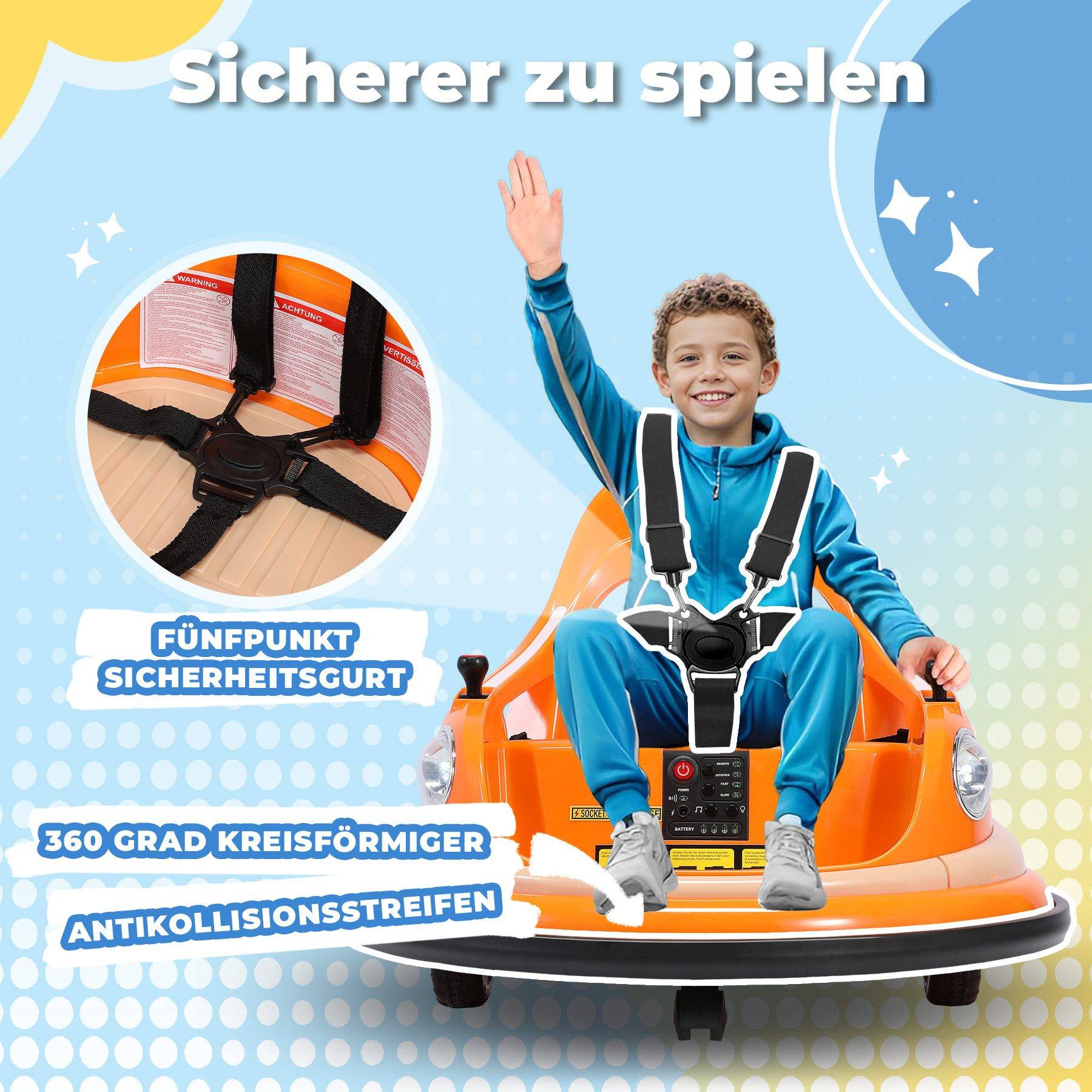 0 - Voiture électrique pour enfants 12 V, rotation à 360 degrés, pare-chocs - Jaune - Image 3