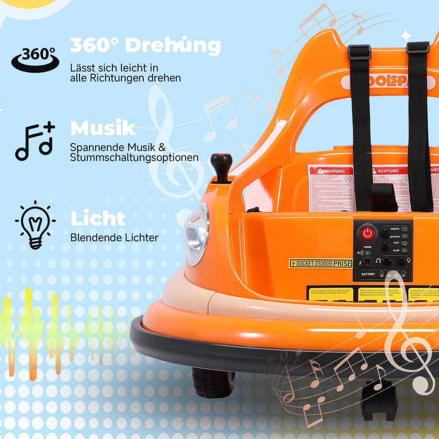 0 - Voiture électrique pour enfants 12 V, rotation à 360 degrés, pare-chocs - Jaune - Image 2