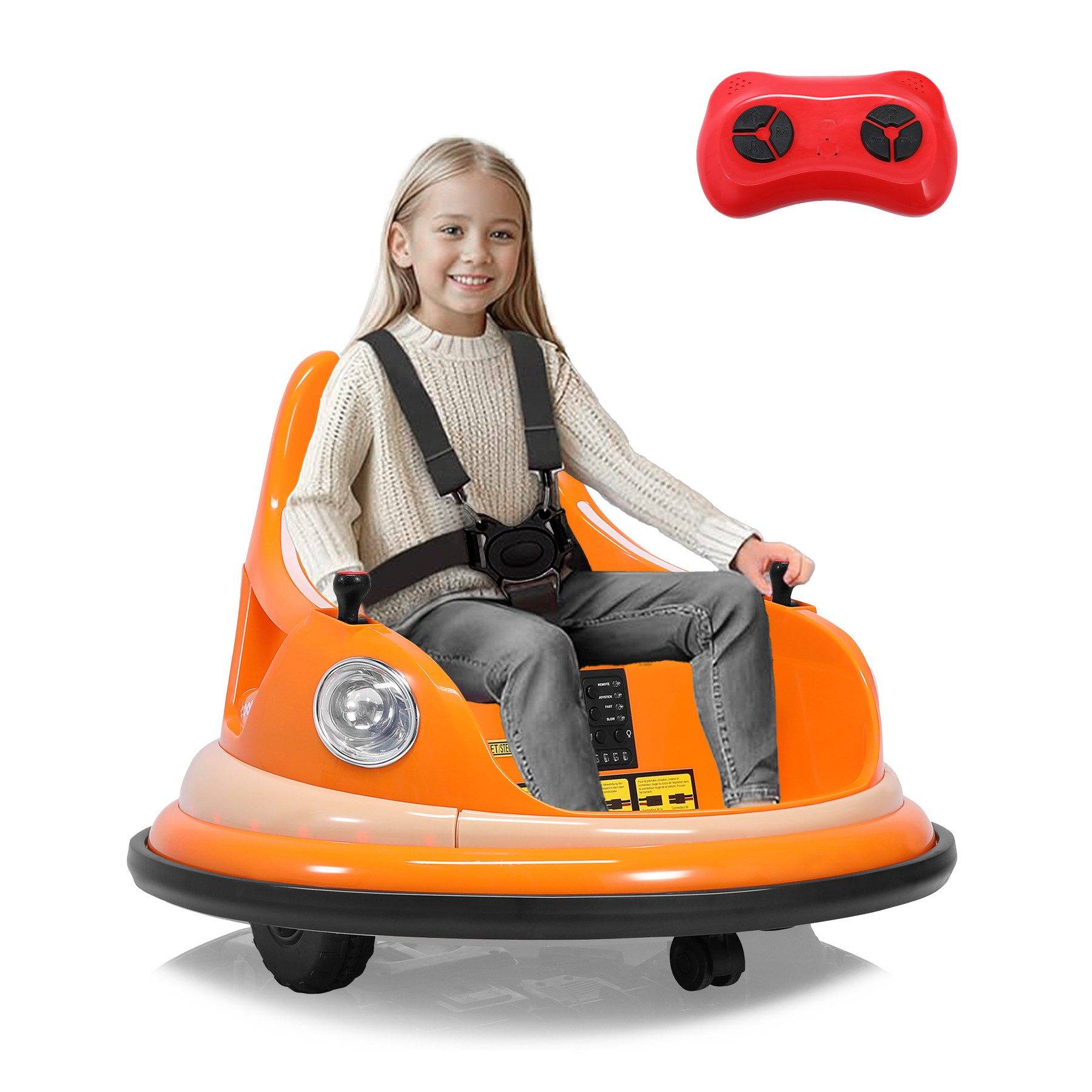 0 - Voiture électrique pour enfants 12 V, rotation à 360 degrés, pare-chocs - Jaune - Image 1