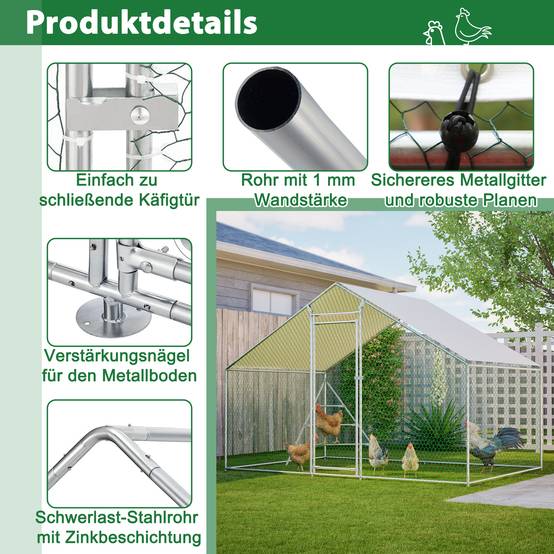 Enclos Poulailler Acier Jardin Volière avec Toit et Perchoir 6m² 3x2m Blanc - ComfortXL Outdoor Living - Image 5