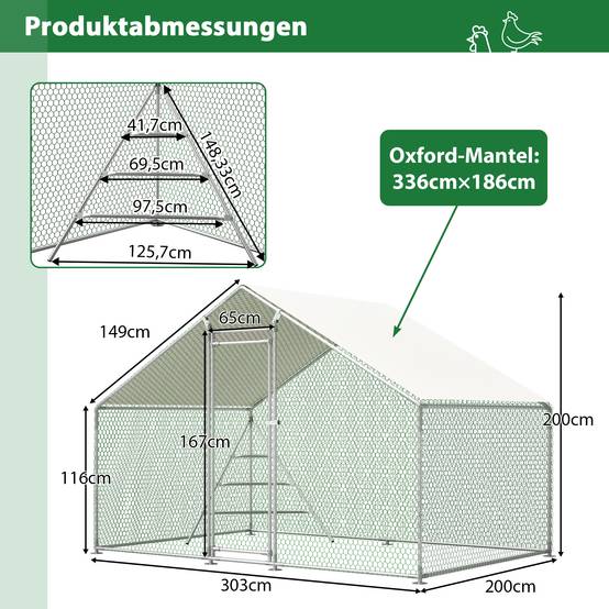 Enclos Poulailler Acier Jardin Volière avec Toit et Perchoir 6m² 3x2m Blanc - ComfortXL Outdoor Living - Image 3