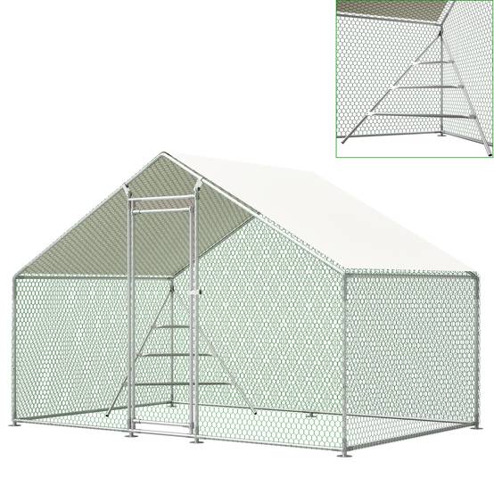 Enclos Poulailler Acier Jardin Volière avec Toit et Perchoir 6m² 3x2m Blanc - ComfortXL Outdoor Living - Image 4