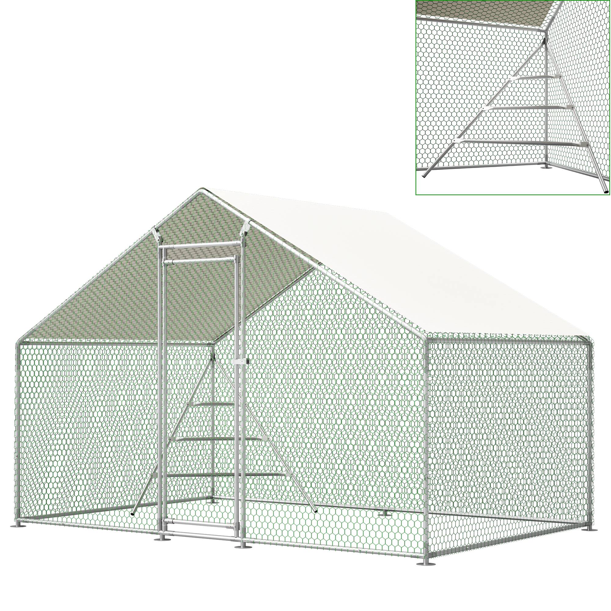 Enclos Poulailler Acier Jardin Volière avec Toit et Perchoir 6m² 3x2m Blanc - ComfortXL Outdoor Living - Image 4