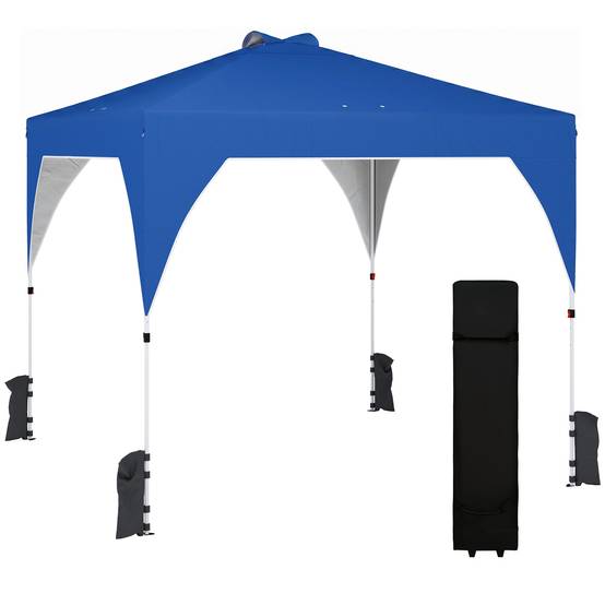 Tente pliante 3x3m avec système de verrouillage centralisé, hauteur réglable, sac de transport à roulettes et sacs de lestage, bleue - Image 1