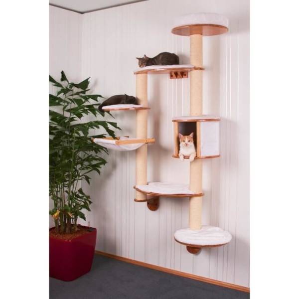 Arbre a chats mural Dolomit XL185 cm Blanc - KERBL - Tronc ø 10cm - Sisal et textile - Intérieur - Image 1