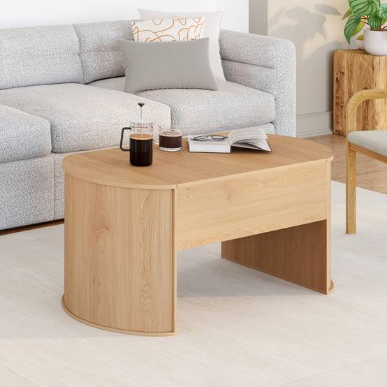 IDMARKET - Table basse ovale plateau relevable DIVIA 100 cm bois façon hêtre design arrondi - Image 4