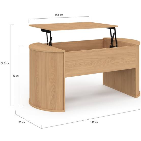 IDMARKET - Table basse ovale plateau relevable DIVIA 100 cm bois façon hêtre design arrondi - Image 6