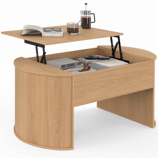 IDMARKET - Table basse ovale plateau relevable DIVIA 100 cm bois façon hêtre design arrondi - Image 2
