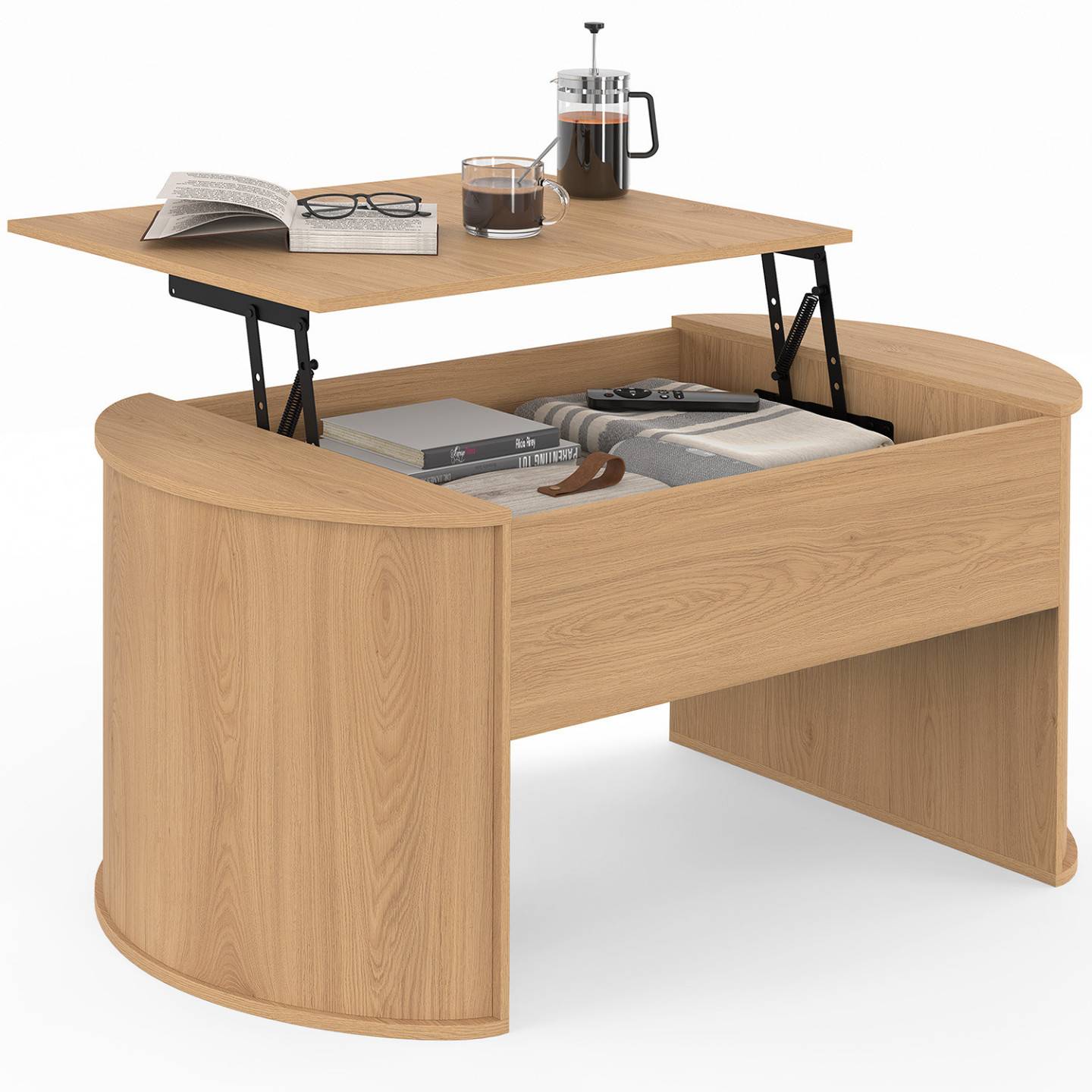 IDMARKET - Table basse ovale plateau relevable DIVIA 100 cm bois façon hêtre design arrondi - Image 2