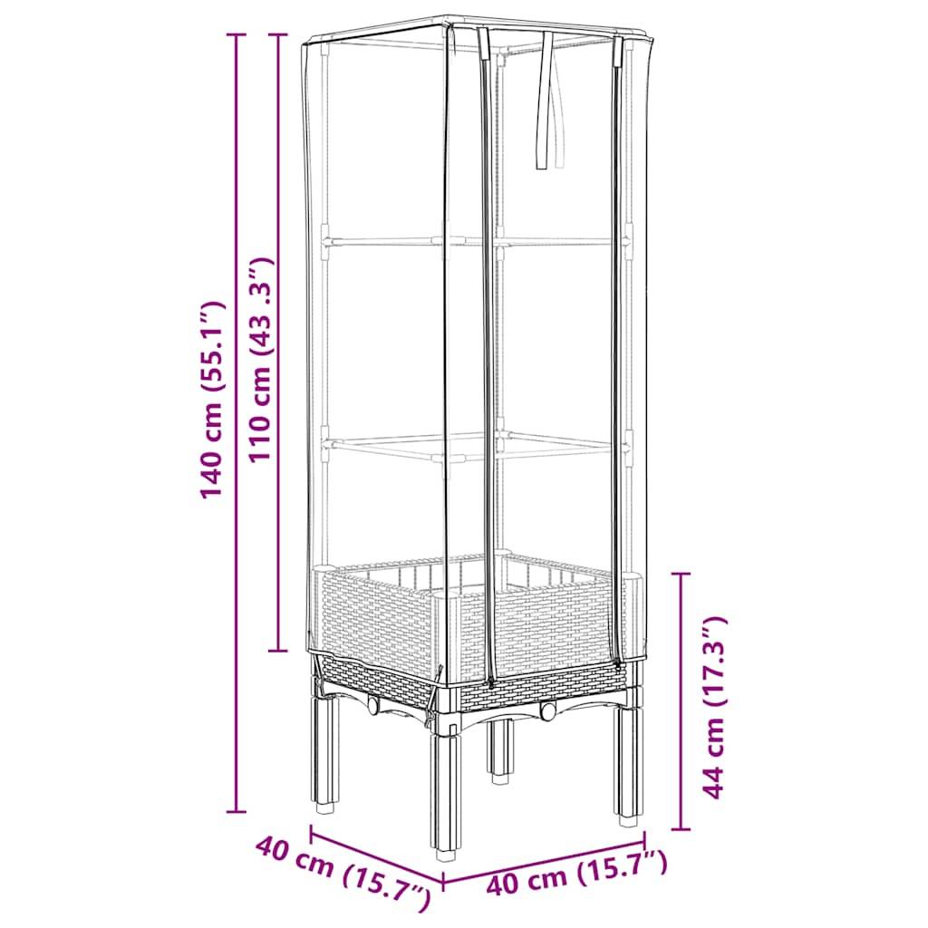 ComfortXL - Carré potager sur pied aspect rotin avec serre de culture pour balcon 40x40cm Gris - ComfortXL Outdoor Living - Image 9