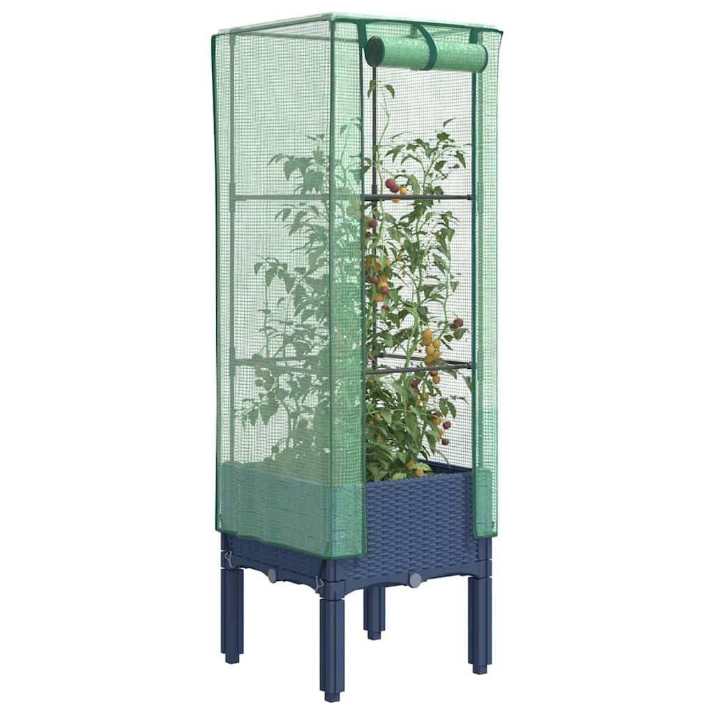 ComfortXL - Carré potager sur pied aspect rotin avec serre de culture pour balcon 40x40cm Gris - ComfortXL Outdoor Living - Image 1