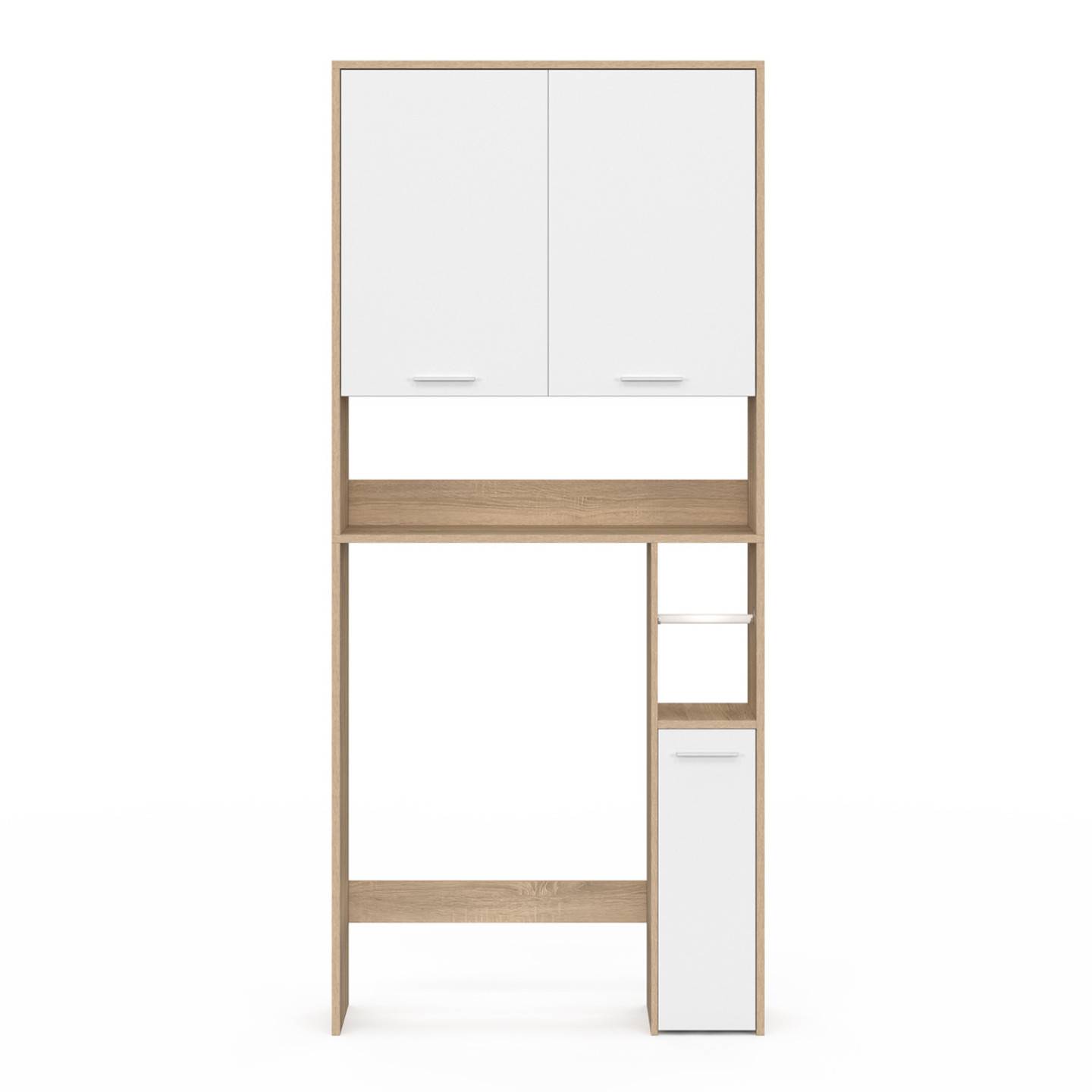Meuble étagère dessus WC WALLIS bois façon hêtre et blanc - Image 3