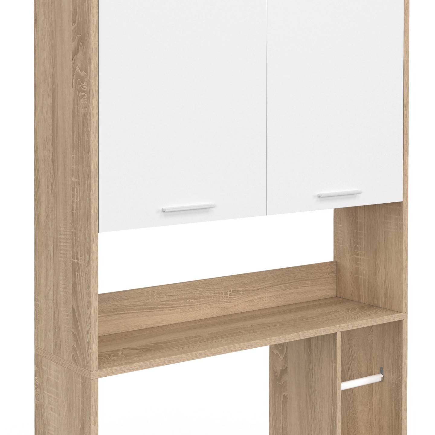 Meuble étagère dessus WC WALLIS bois façon hêtre et blanc - Image 6