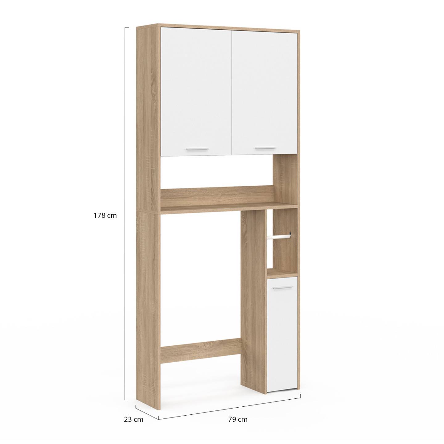 Meuble étagère dessus WC WALLIS bois façon hêtre et blanc - Image 5