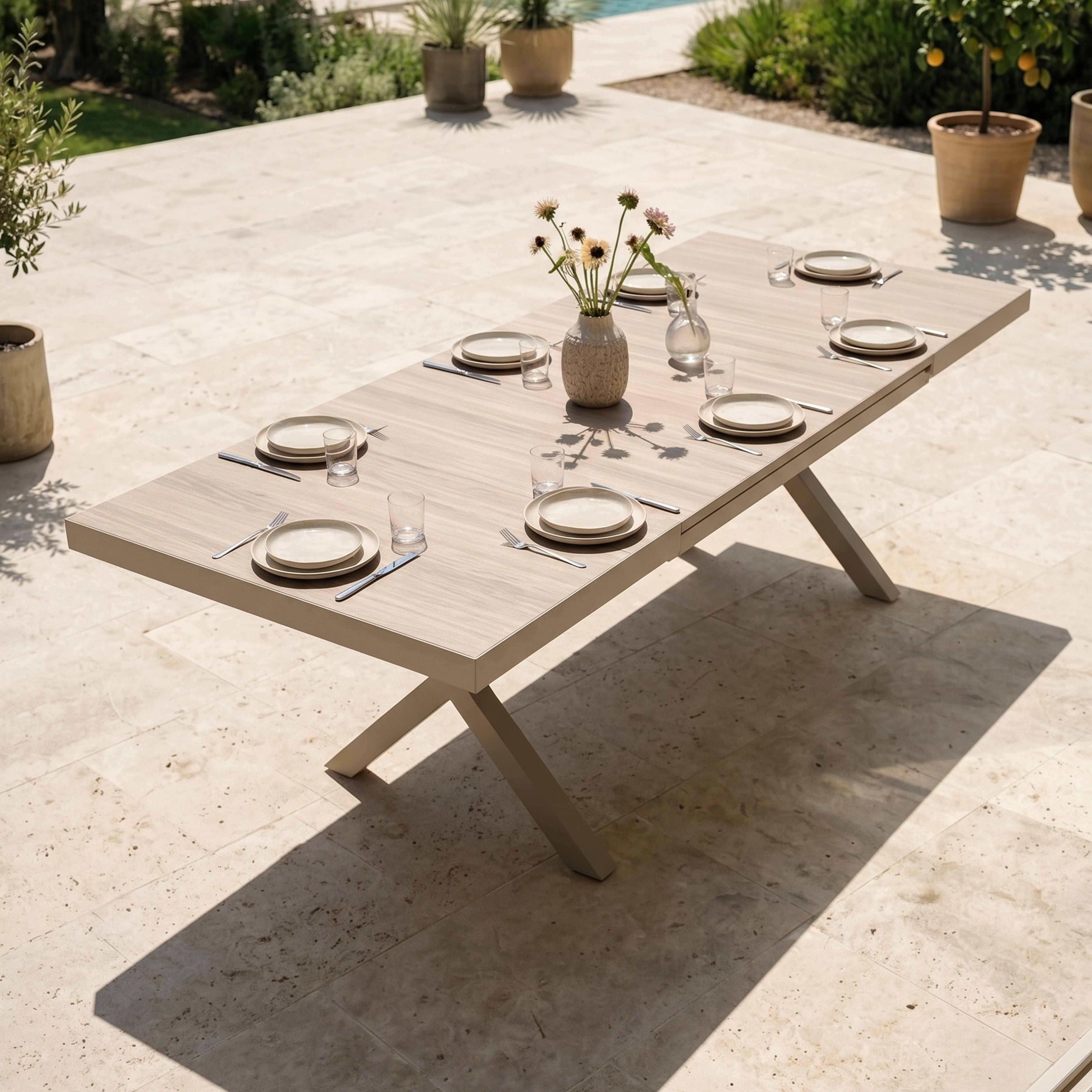 Oviala - Table de jardin extensible en aluminium et céramique 10 places crème Tivoli - Oviala - Image 2