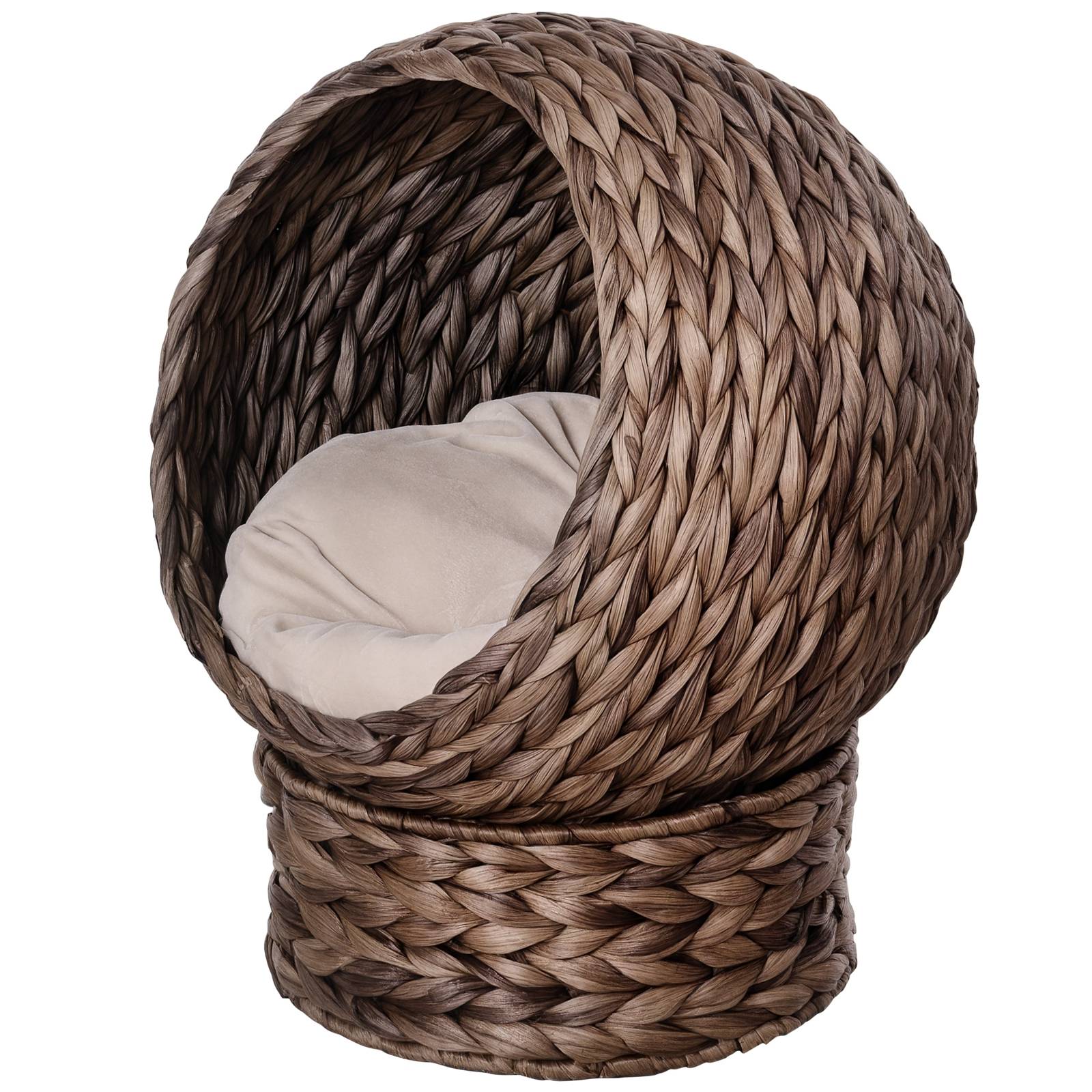 Sans Marque - Panier jacinthe d'eau incl. coussin, lit chat, animal, 50x42x60cm, Brun+Beige - Image 1