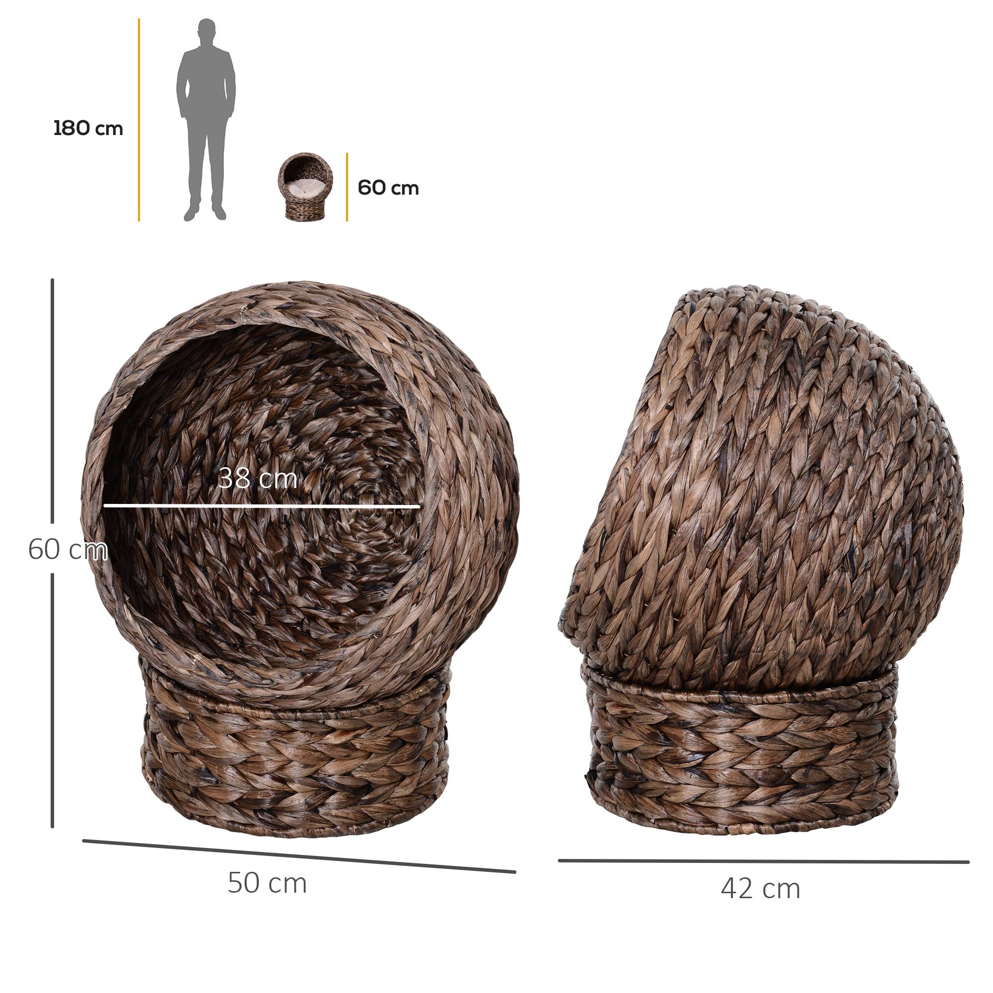 Sans Marque - Panier jacinthe d'eau incl. coussin, lit chat, animal, 50x42x60cm, Brun+Beige - Image 5
