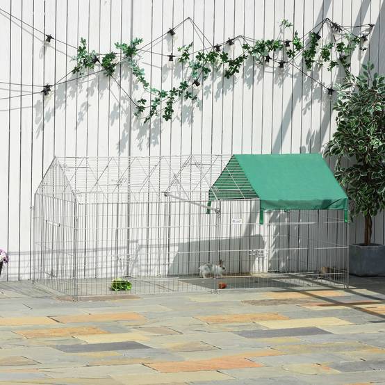 Enclos pour petits animaux avec 2 portes et auvent pour jardin ou terrasse extérieure, 220 x 103 x 103 cm, argent et vert - Image 4