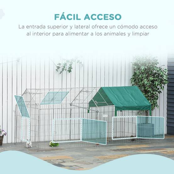 Enclos pour petits animaux avec 2 portes et auvent pour jardin ou terrasse extérieure, 220 x 103 x 103 cm, argent et vert - Image 7