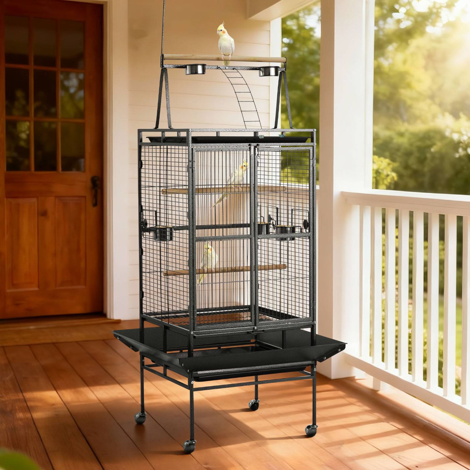 Vevor - VEVOR Cage Oiseau Volière Oiseaux sur Pied Roues 83x79x210 cm Toit Plat Ouvert - Image 8