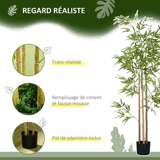 Plante artificielle Bambou arbre artificiel hauteur 180 cm avec pot, décoration interieur, très réaliste - Image 6