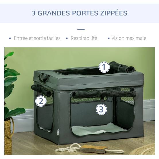 Sac Transport Animal Oxford Voyages Confortables Pliable Respirant 60x42x42cm Gris Noir - ComfortXL Outdoor Living - Image 6