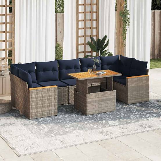 Salon de jardin modulable 8 pcs résine tressée avec table ajustable et rangement Gris – ComfortXL Outdoor Living - Image 1