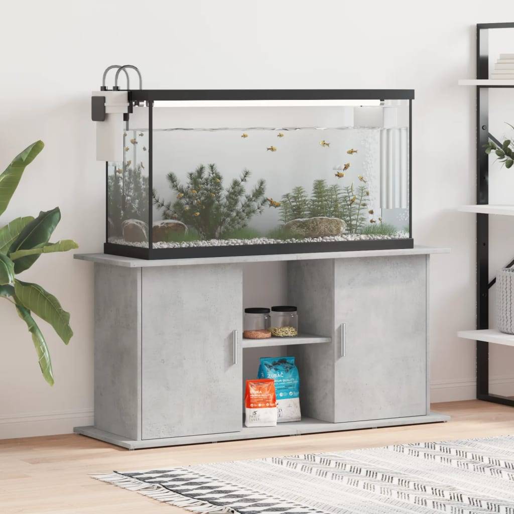 Grand Support Aquarium Bois d'ingénierie Style Industriel Gris Béton 121 cm - ComfortXL Outdoor Living - Image 1