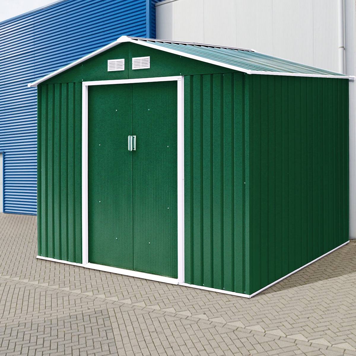 Helloshop26 - Abri de jardin en métal cabane de rangement à outils porte double coulissantes 213 x 127 x 185 cm vert et blanc - Image 2