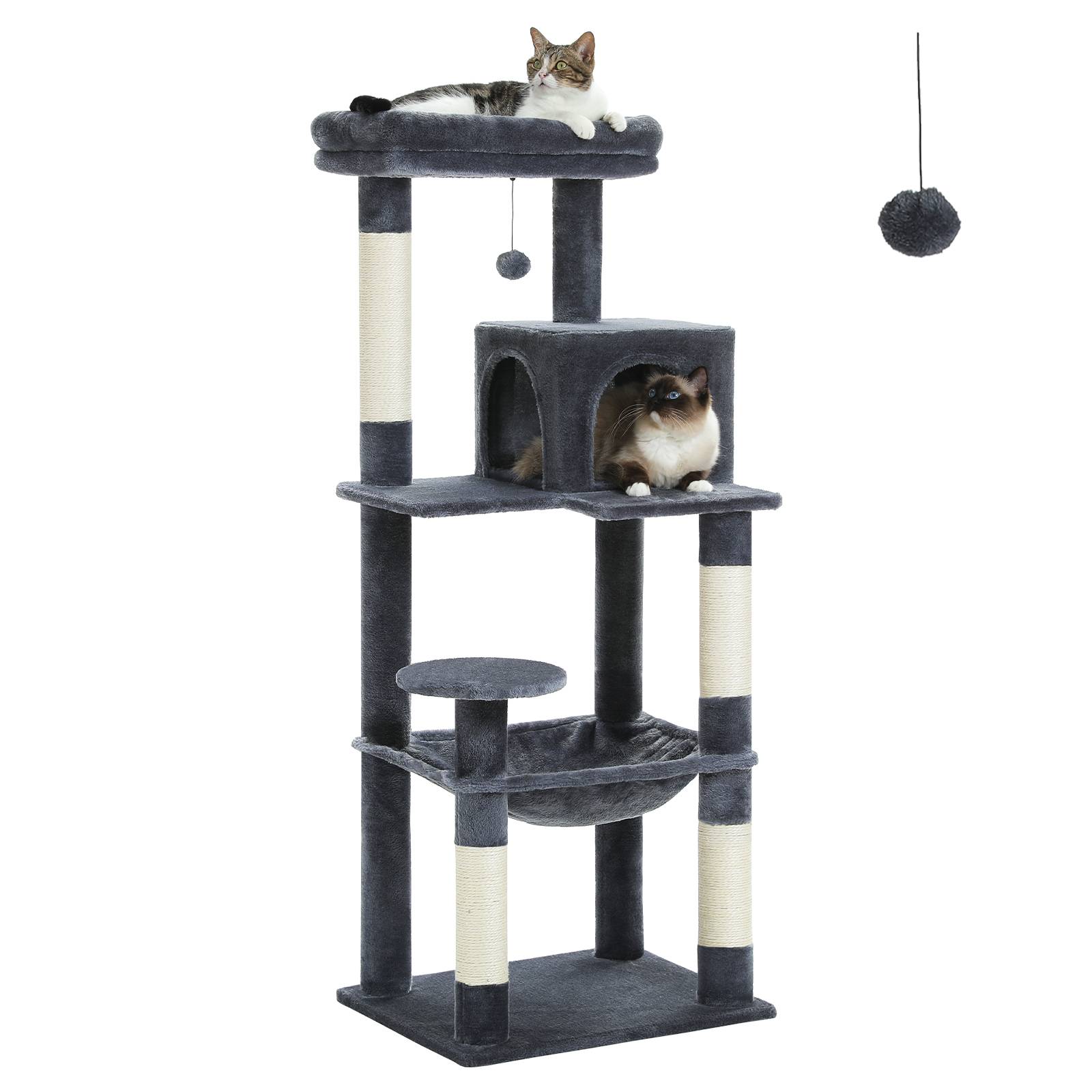 Arbre à Chat 143 cm avec Hamac et Maison Gris Foncé L PAWZ Road - Image 1